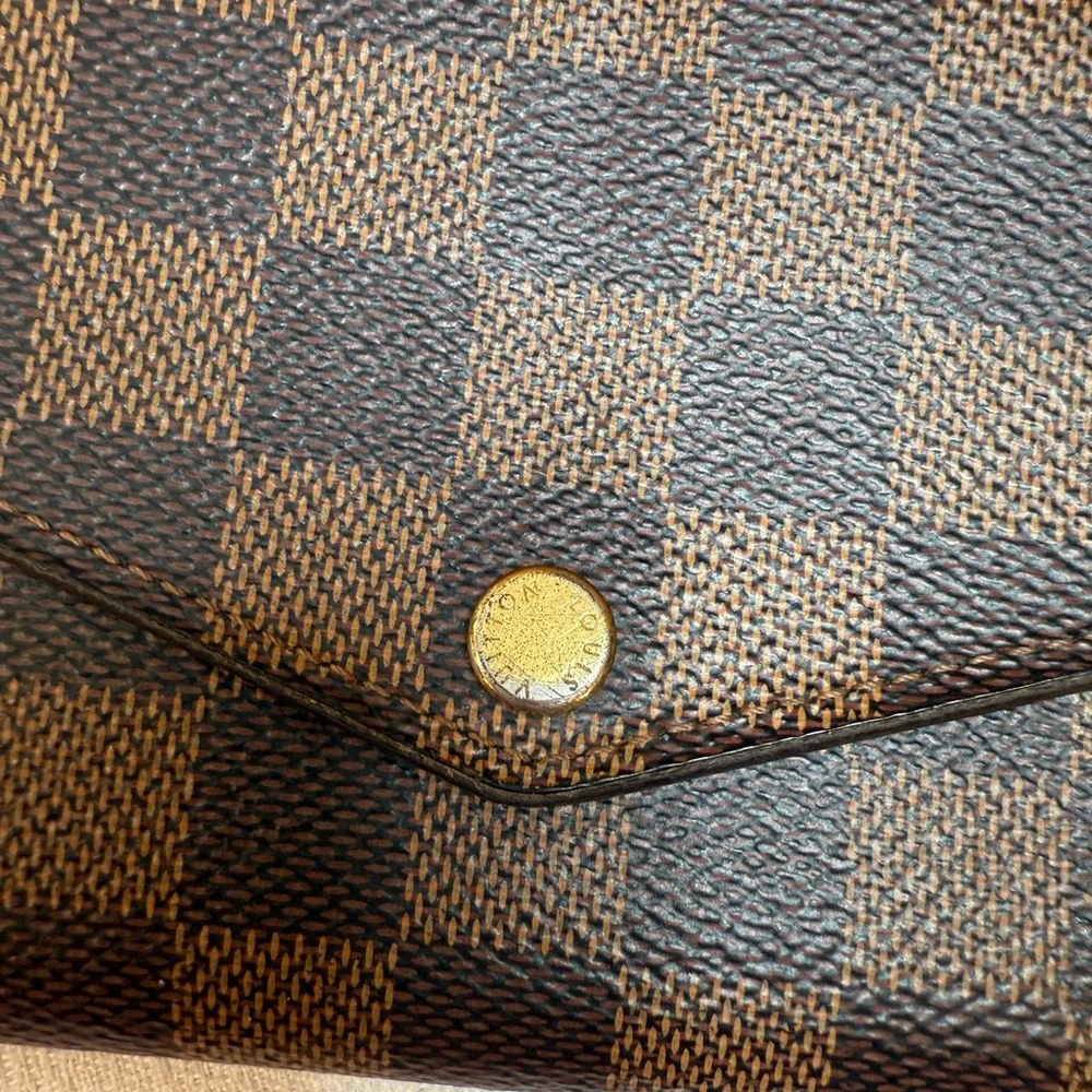 Louis Vuitton Sarah Wallet Damier Ebene Canvas Made in France (Monogrammed A.T.)